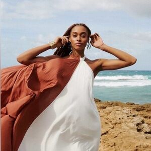 Anthropologie let me be White and brown Dress